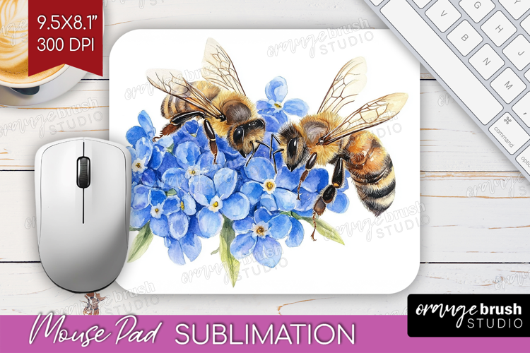 Bee Mouse Pad Sublimation - Watercolor Bee Mousepad PNG