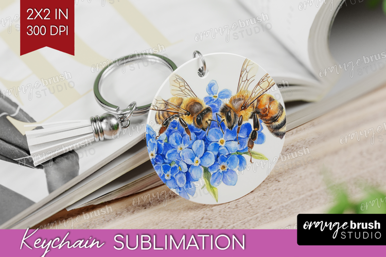 Bee Keychain PNG - Watercolor Bee Keychain Sublimation