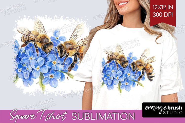 Bee Square Tshirt Background - Watercolor Bee PNG