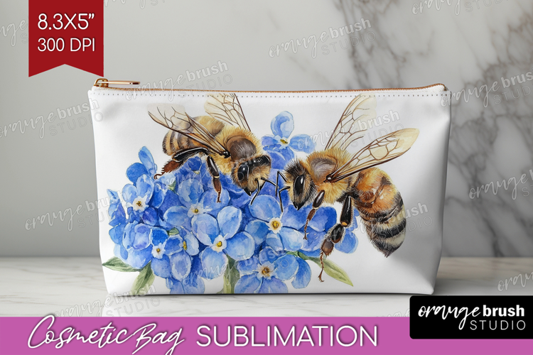 Bee Cosmetic Bag - Watercolor Bee Makeup Bag PNG Sublimation
