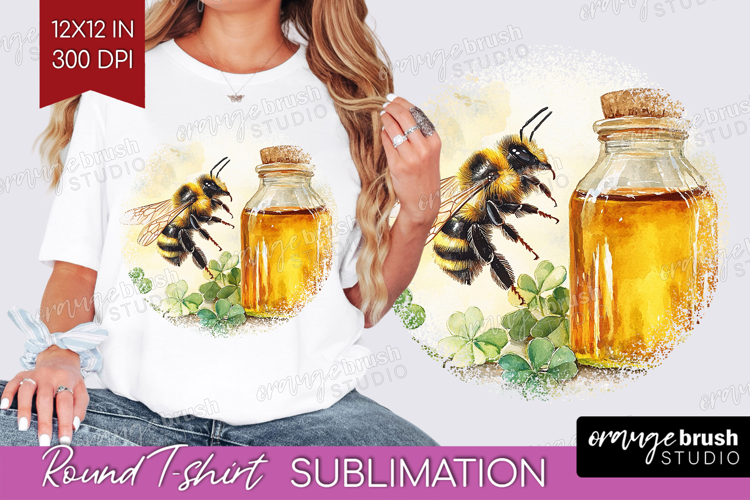 Bee Round Tshirt Background - Watercolor Bee PNG Sublimation