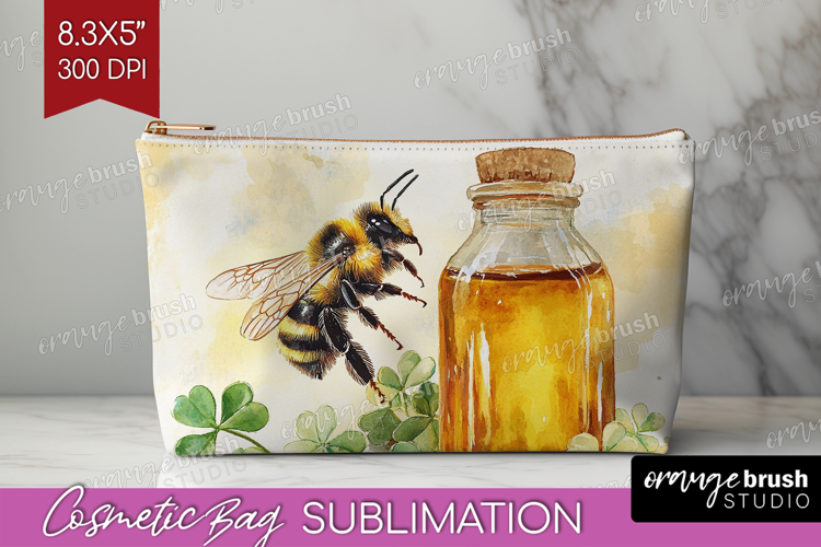 Bee Cosmetic Bag - Watercolor Bee Makeup Bag PNG Sublimation