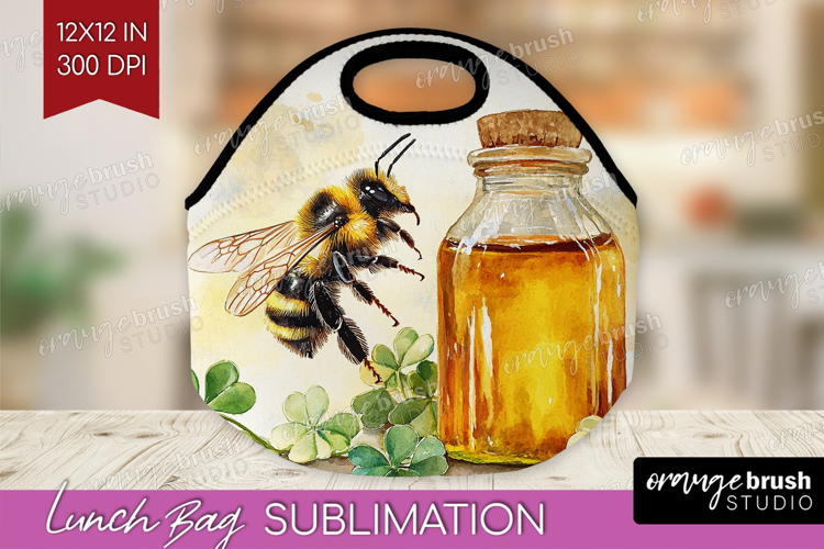 Bee Lunch Bag - Watercolor Bee Lunch Bug PNG Sublimation