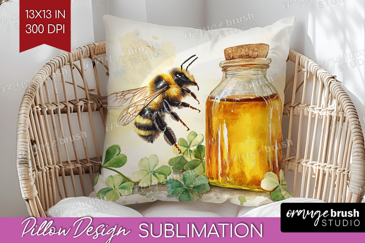 Bee Pillow Sublimation - Watercolor Bee Pillow Cover PNG