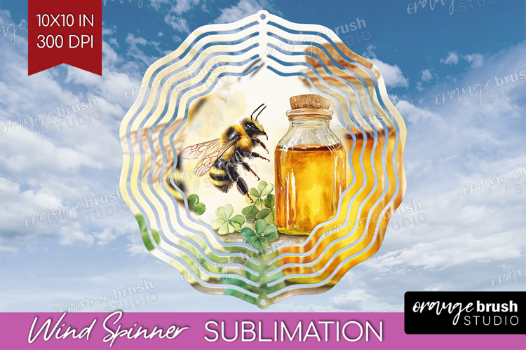 Bee Wind Spinner Sublimation PNG - Watercolor Bee Round