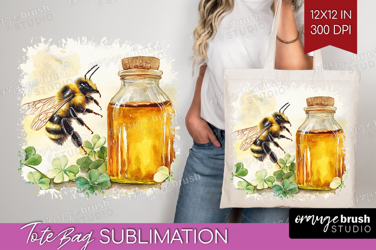 Bee Tote Bag - Watercolor Bee Tote Bag PNG Sublimation