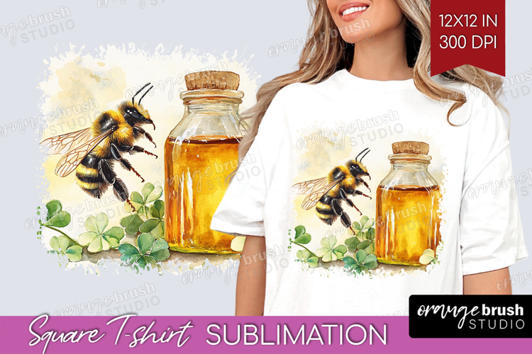 Bee Square Tshirt Background - Watercolor Bee PNG