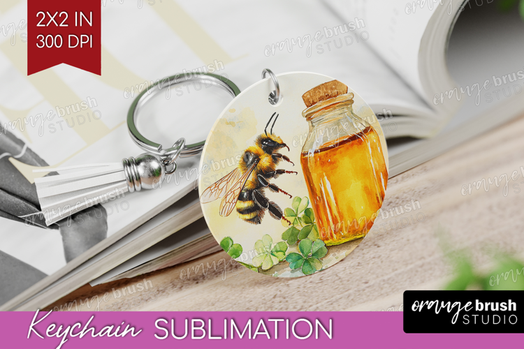 Bee Keychain PNG - Watercolor Bee Keychain Sublimation