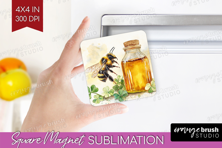 Bee Magnet Sublimation - Watercolor Bee Square Magnet PNG