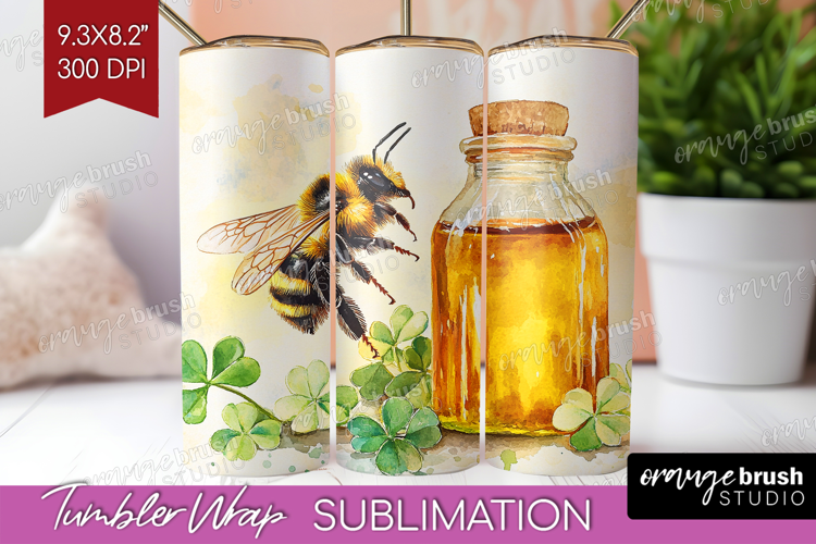 Bee Tumbler Wrap - Watercolor Bee Tumbler PNG Sublimation