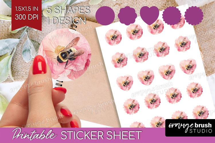 Bee Round Sticker - Watercolor Bee Printable Sticker Sheet