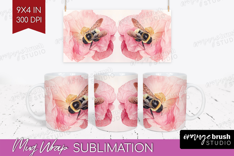 Bee Mug Wrap - Watercolor Bee Mug PNG Sublimation