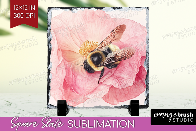 Bee Slate PNG - Watercolor Bee Square Slate Sublimation