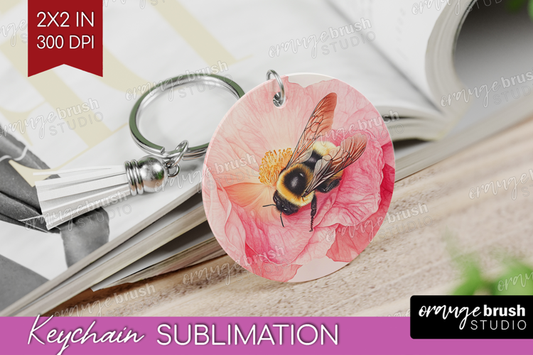 Bee Keychain PNG - Watercolor Bee Keychain Sublimation