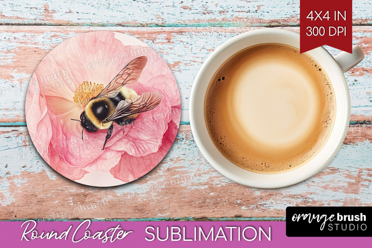 Bee Round Coaster - Watercolor Bee Coaster PNG Sublimation