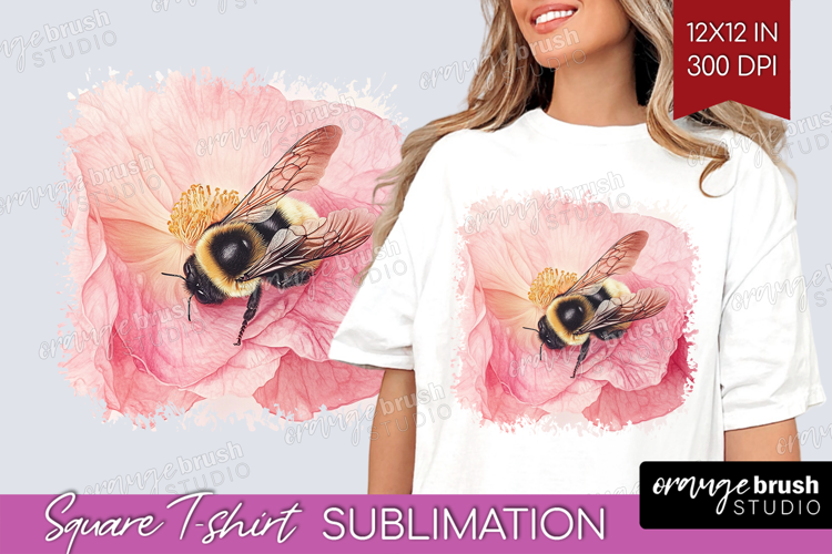 Bee Square Tshirt Background - Watercolor Bee PNG