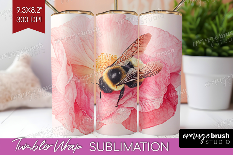 Bee Tumbler Wrap - Watercolor Bee Tumbler PNG Sublimation