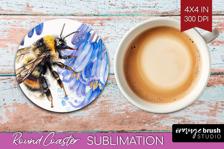 Bee Round Coaster - Watercolor Bee Coaster PNG Sublimation