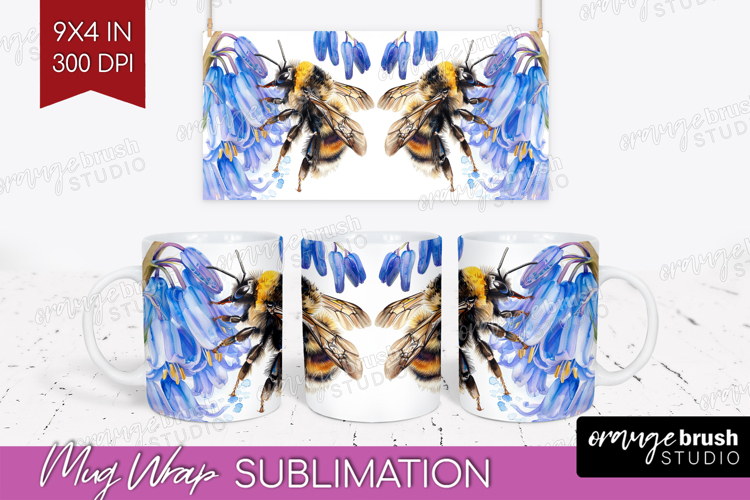 Bee Mug Wrap - Watercolor Bee Mug PNG Sublimation