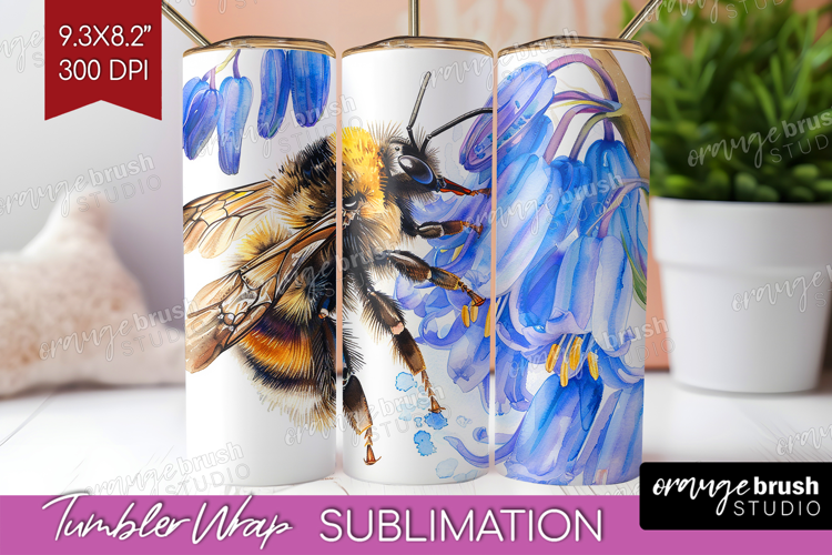 Bee Tumbler Wrap - Watercolor Bee Tumbler PNG Sublimation