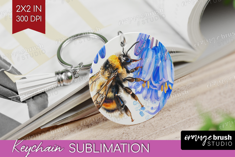 Bee Keychain PNG - Watercolor Bee Keychain Sublimation