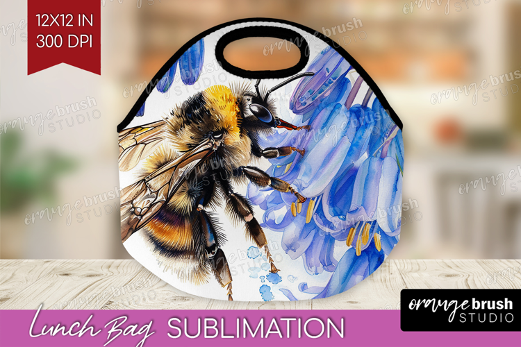 Bee Lunch Bag - Watercolor Bee Lunch Bug PNG Sublimation