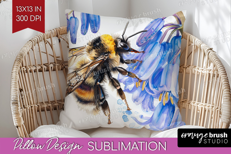 Bee Pillow Sublimation - Watercolor Bee Pillow Cover PNG