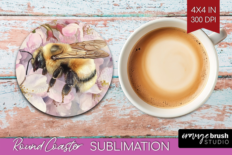 Bee Round Coaster - Watercolor Bee Coaster PNG Sublimation