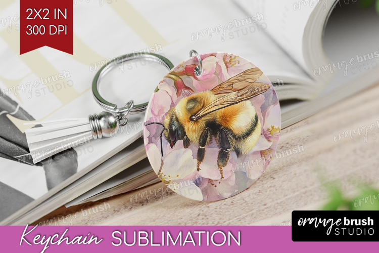 Bee Keychain PNG - Watercolor Bee Keychain Sublimation