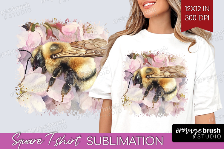 Bee Square Tshirt Background - Watercolor Bee PNG