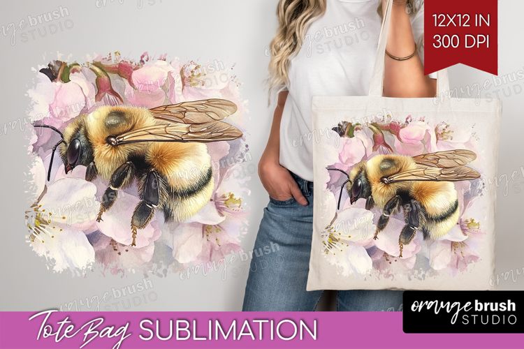 Bee Tote Bag - Watercolor Bee Tote Bag PNG Sublimation