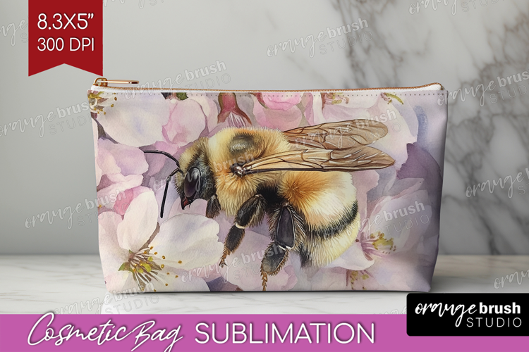 Bee Cosmetic Bag - Watercolor Bee Makeup Bag PNG Sublimation