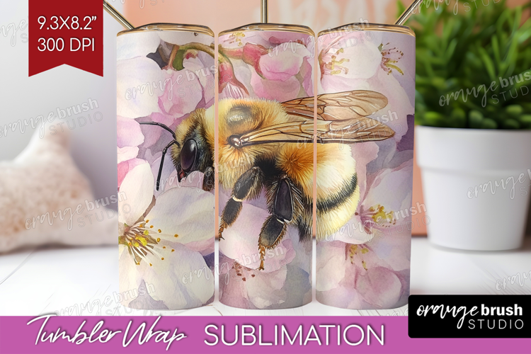 Bee Tumbler Wrap - Watercolor Bee Tumbler PNG Sublimation