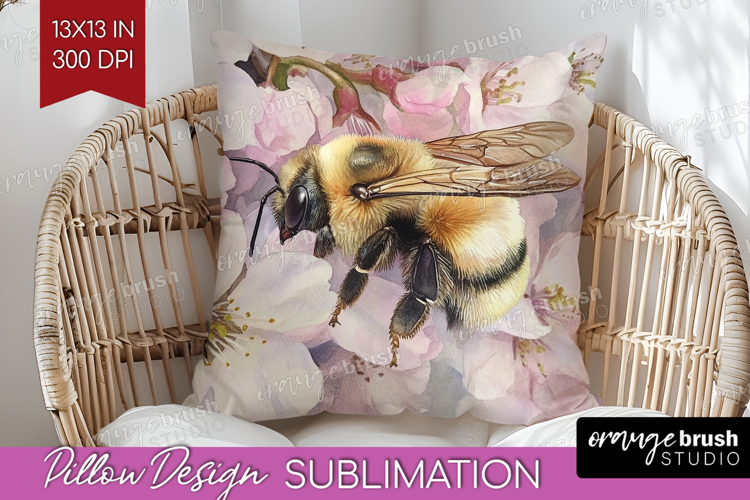 Bee Pillow Sublimation - Watercolor Bee Pillow Cover PNG