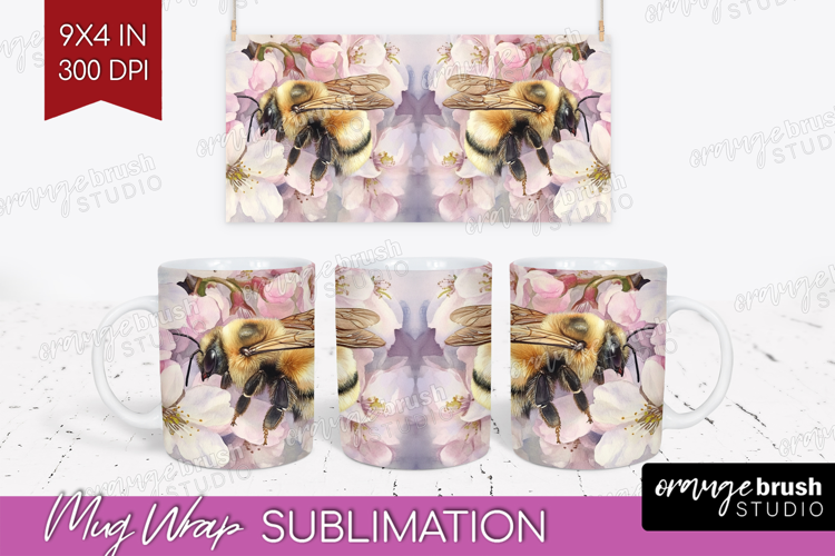 Bee Mug Wrap - Watercolor Bee Mug PNG Sublimation