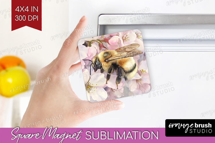 Bee Magnet Sublimation - Watercolor Bee Square Magnet PNG