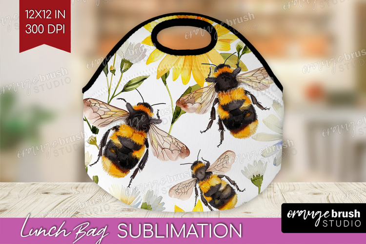 Bee Lunch Bag - Watercolor Bee Lunch Bug PNG Sublimation