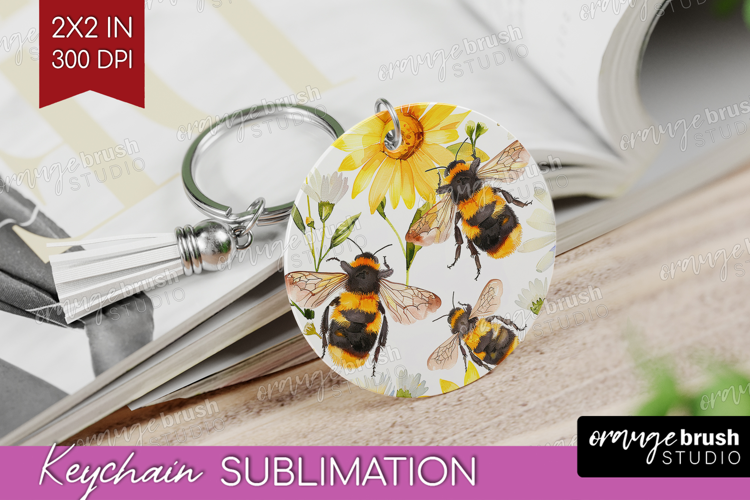 Bee Keychain PNG - Watercolor Bee Keychain Sublimation