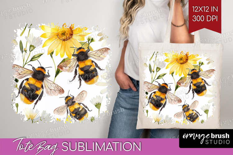 Bee Tote Bag - Watercolor Bee Tote Bag PNG Sublimation