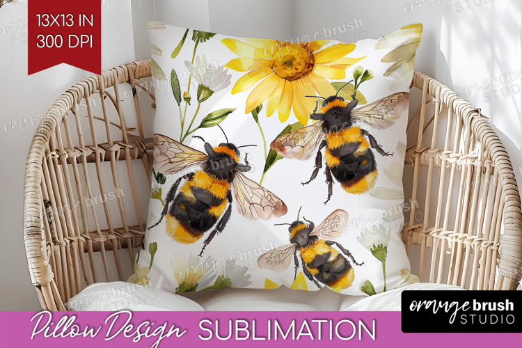 Bee Pillow Sublimation - Watercolor Bee Pillow Cover PNG