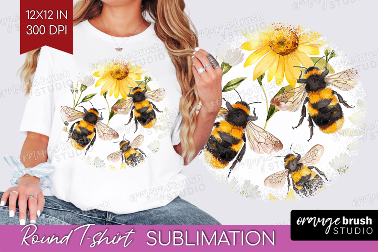 Bee Round Tshirt Background - Watercolor Bee PNG Sublimation