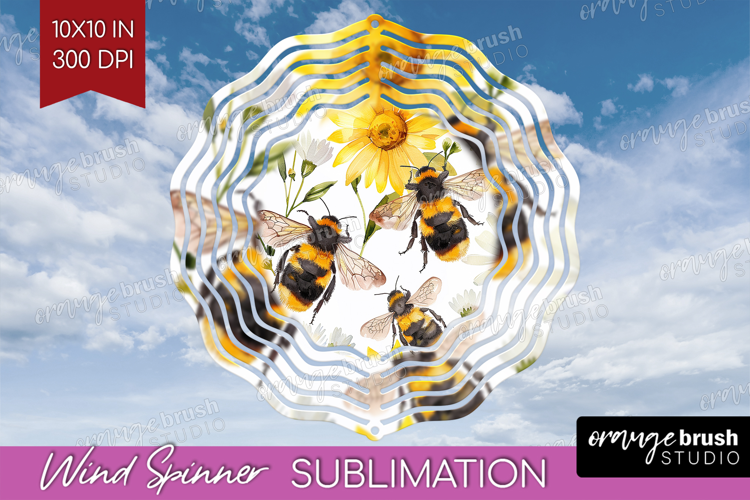 Bee Wind Spinner Sublimation PNG - Watercolor Bee Round