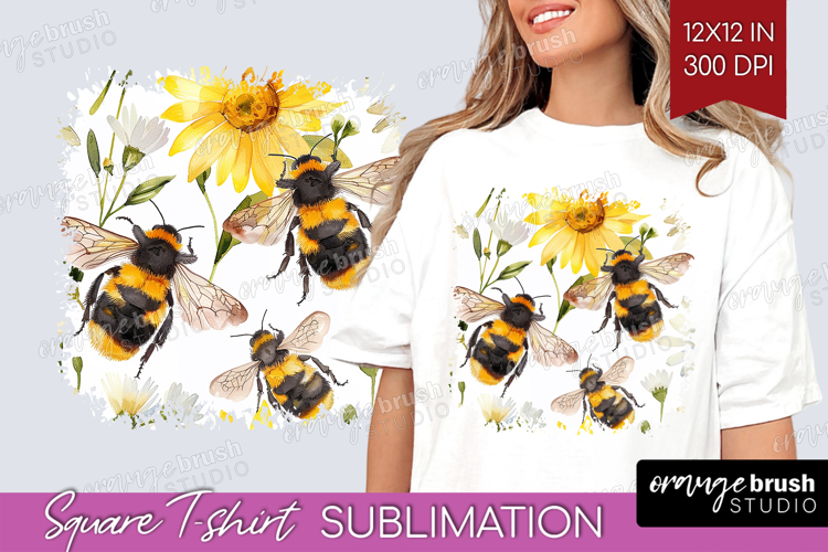Bee Square Tshirt Background - Watercolor Bee PNG