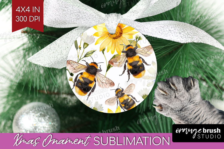 Bee Ornament PNG - Watercolor Bee PNG Sublimation