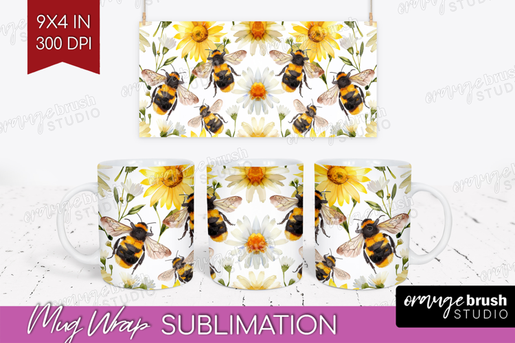 Bee Mug Wrap - Watercolor Bee Mug PNG Sublimation
