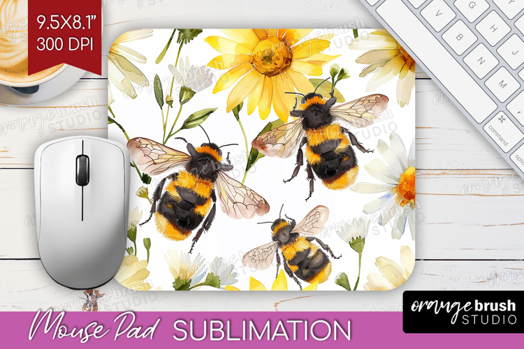 Bee Mouse Pad Sublimation - Watercolor Bee Mousepad PNG