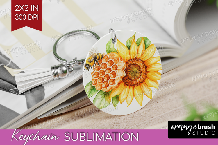 Bee Keychain PNG - Watercolor Bee Keychain Sublimation