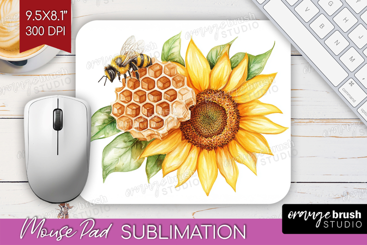 Bee Mouse Pad Sublimation - Watercolor Bee Mousepad PNG