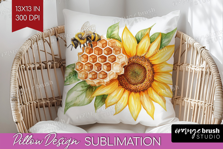 Bee Pillow Sublimation - Watercolor Bee Pillow Cover PNG