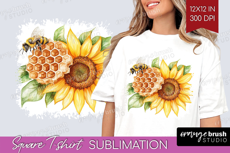 Bee Square Tshirt Background - Watercolor Bee PNG